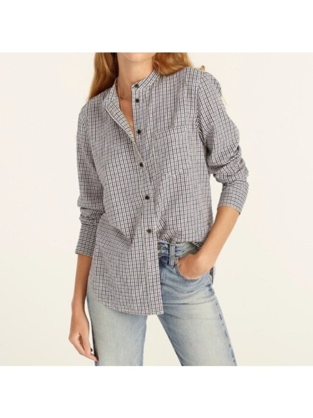 J Crew Collarless Shirt 12 Blue